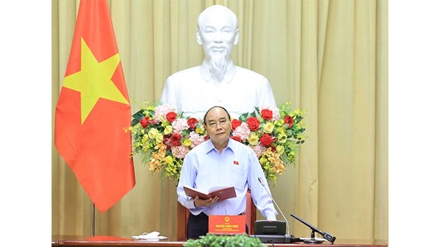 国家主席阮春福在会上发言。（图片来源：新河内报）