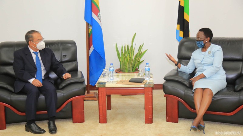 阮南进大使会见坦桑尼亚外交部部长穆拉穆拉。（图片来源：国际报）