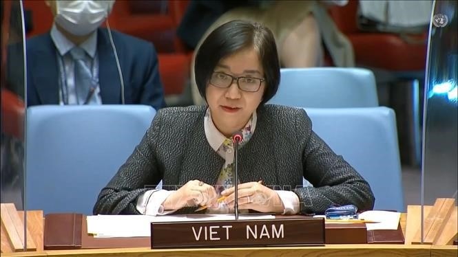 越南常驻联合国代表团副团长阮芳茶发表讲话。