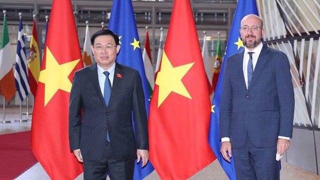 越南国会主席王廷惠会见欧洲理事会主席米歇尔。（图片来源：越通社）