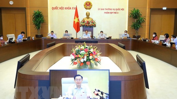 越南国会主席王廷惠发表讲话。（图片来源：越通社）