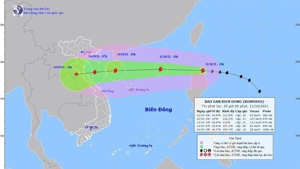 台风“圆规”位置和路径。（图片来源：nchmf.gov.vn）