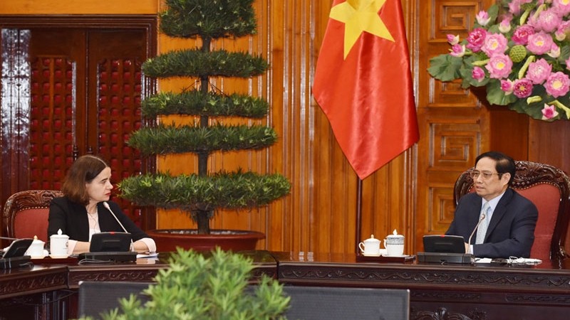 越南政府总理范明正会见澳大利亚驻越大使罗宾·穆迪。（陈海 摄）