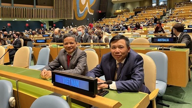 越南驻联合国大使阮洪涛（左）。（图片来源：越通社）