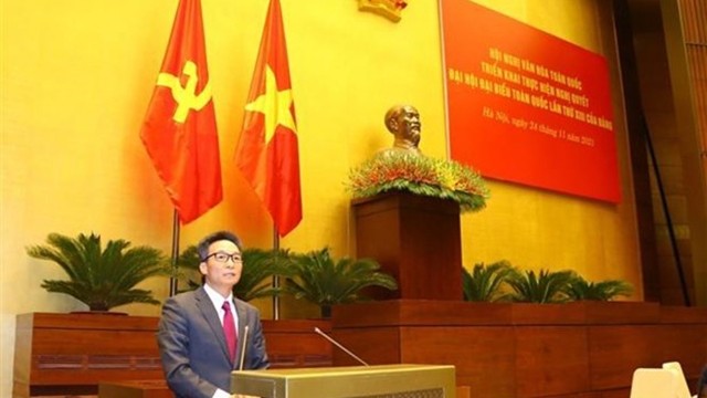 越南政府副总理武德儋发言。（图片来源：越通社）
