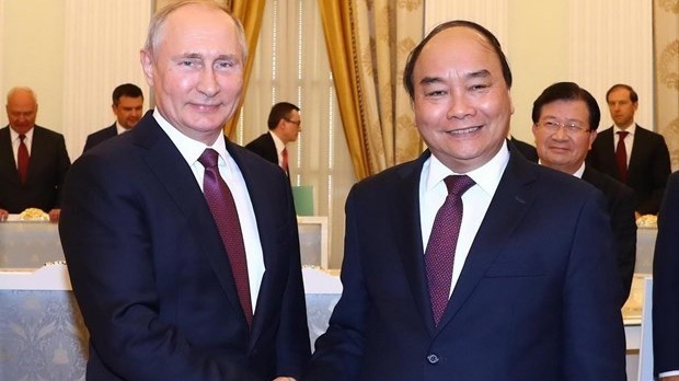 2019年5月时任越南政府总理阮春福会见俄罗斯总统普京。（图片来源：越通社）
