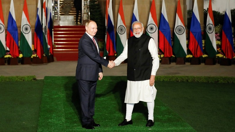 俄罗斯总统弗拉基米尔·普京和印度总理纳伦德拉·莫迪。（图片来源：路透社）