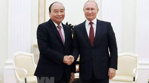 越南国家主席阮春福与俄罗斯总统普京。（图片来源：越通社）