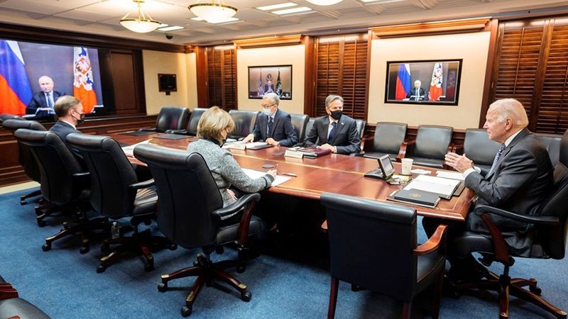 俄罗斯总统普京和美国总统乔·拜登举行在线会谈。（图片来源：SPUTNIK）
