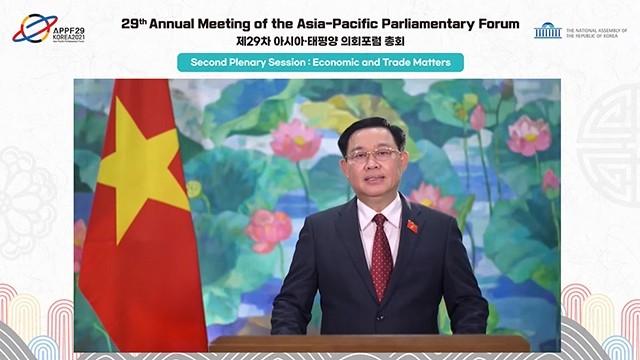 越南国会主席王廷惠以录像方式发表演讲。