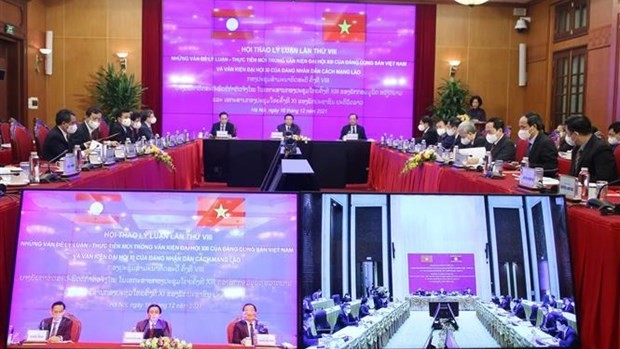 越南共产党与老挝人民革命党第八次理论研讨会以视频形式召开。（图片来源：越通社）