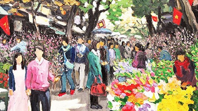 春节花卉市场。（画图：范论）