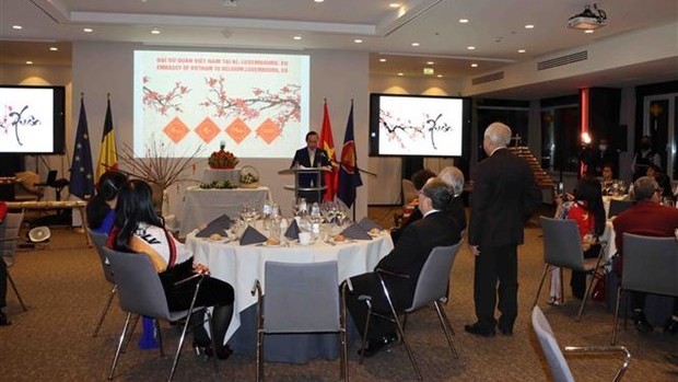 越南驻比利时王国兼驻卢森堡大公国大使阮文草发表讲话。（图片来源：越通社）