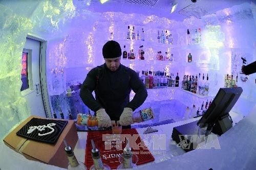 冰灯酒吧里的一个调酒师。 (Photo: 图片来源:越通社)
