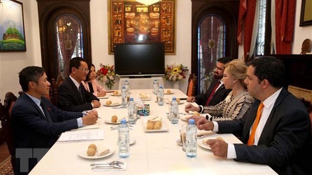 杨国青大使与巴拉圭文化部长鲁本·达里奥·卡普德维拉举行工作会议。