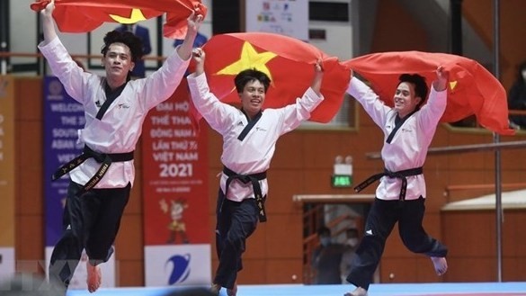 越南跆拳道运动员夺得金牌。（图片来源：越通社）