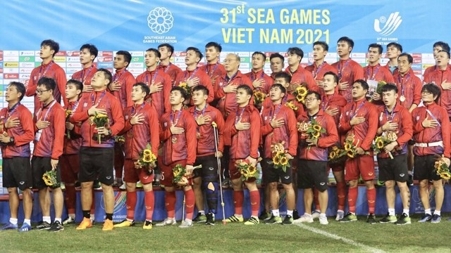 越南U23足球队夺得第31届东运会男足金牌。（陈海 摄）